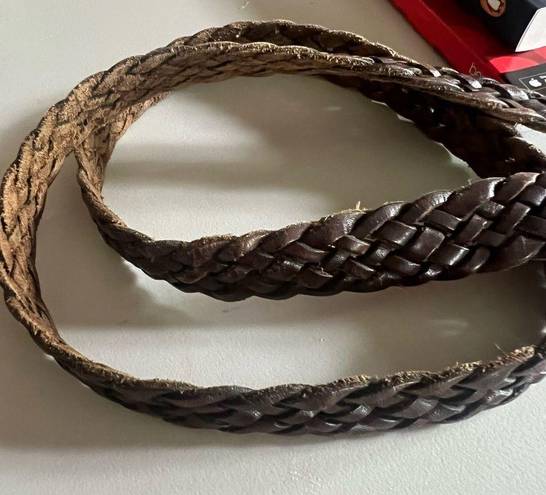 VINTAGE Brown Braided Leather Belt with Gold Buckle