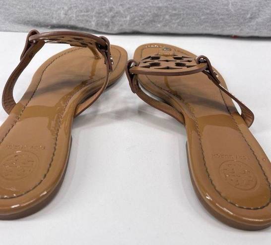 Tory Burch Miller Sandals Womens 8.5M Brown Slides Glossy Slip On Patent Leather