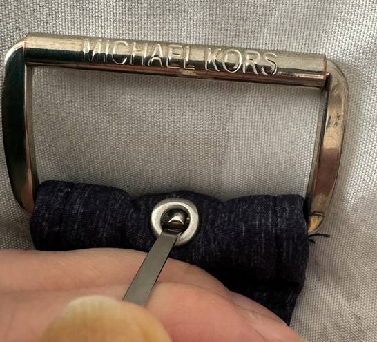 Michael Kors Navy Blue Canvas Fabric Belt with Silver Buckle, size 64”