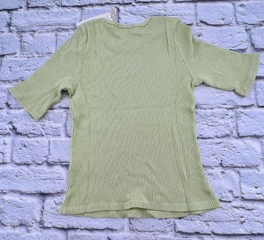 Lacausa NEW‎  by Anthropologie Sweater Rib Tee Fava Green Small Short Sleeve Slim