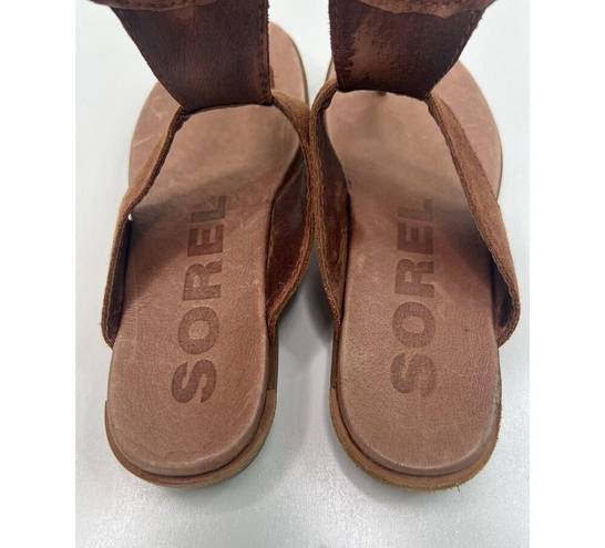 Sorel  Torpeda Ankle Strap Sandals Rustic Brown Leather Thong Gladiator Women's 8