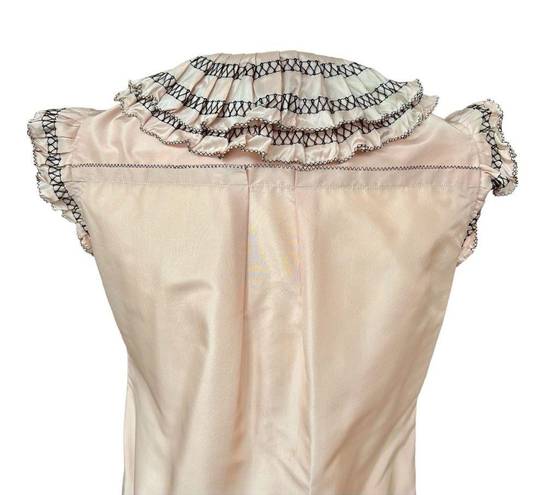 Oscar de la Renta  Pink Silk Ruffle Blouse, Size 2/4