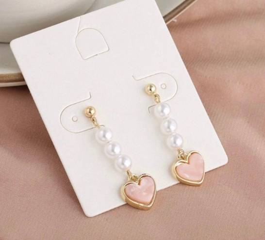 925 Silver Post Pink Heart Pearl Dangle Drop Earrings for Women Gold