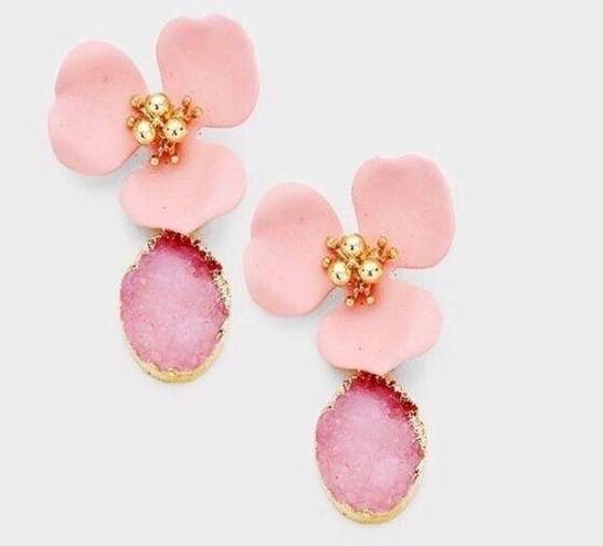 In Bloom New Woman Boutique Spring  Pink Genuine Druzy Dangle Earrings