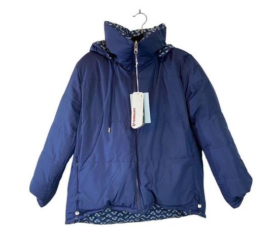 Hill House  reversible Edie puffer jacket floral navy size Large NWT