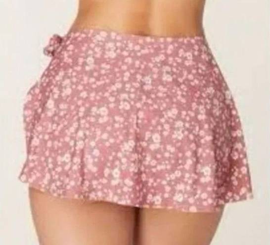 ANDIE  Swim Sarong Bottom Side Tie Skirt Coverup Ditsy Floral Rose Pink Size L