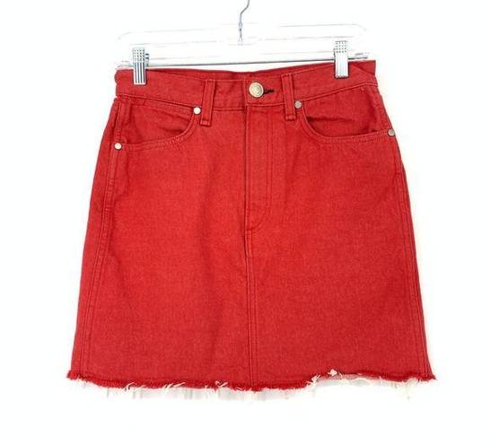 Rag and Bone  Skirt Women's Size 25 Moss Red Denim Mini Distressed Raw Hem Casual