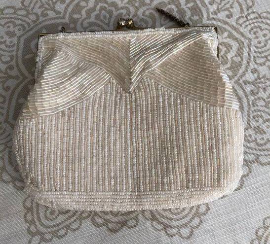 Vintage Small beaded purse White