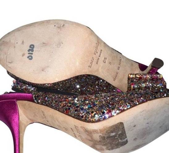 Kate Spade Charm Multi Sparkle Glitter Hot Pink Slingback Bow Heels