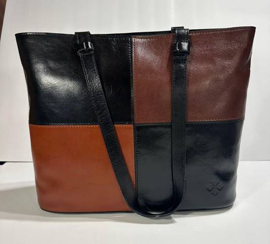 Patricia Nash Braden Tote Purse Black Tan Leather Colorblock Large NWT