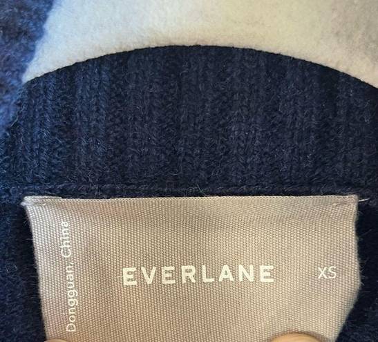 Everlane  Sweater Blue Heather Ink ReCashmere Button Mock Neck Sz XS GUC Preppy