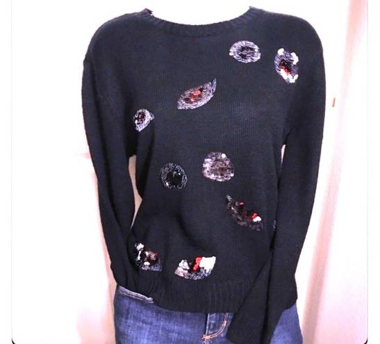 Divided H&M  Embellished Sequin Flip Color Spooky Eyes Fuzzy Sweater Black XS