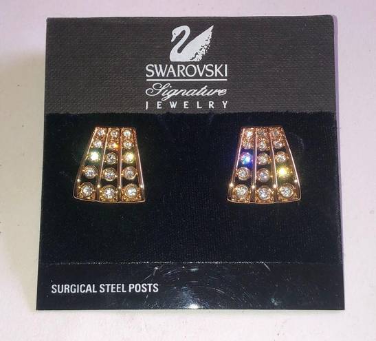 Swavorski Swarovski Signature Vintage Gold Tone CZ Rhinestone Crystal Pierced Earrings