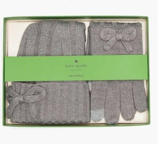 Kate Spade New!  Bow Beanie and Gloves Gift Set GREY