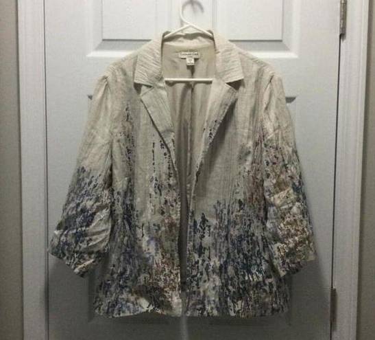 Coldwater Creek Beige 100% Linen Geometric Boho Open Jacket Size 1X