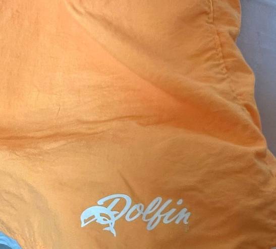 Dolfin Vintage  high waisted nylon shorts Large made in USA pockets neon orange