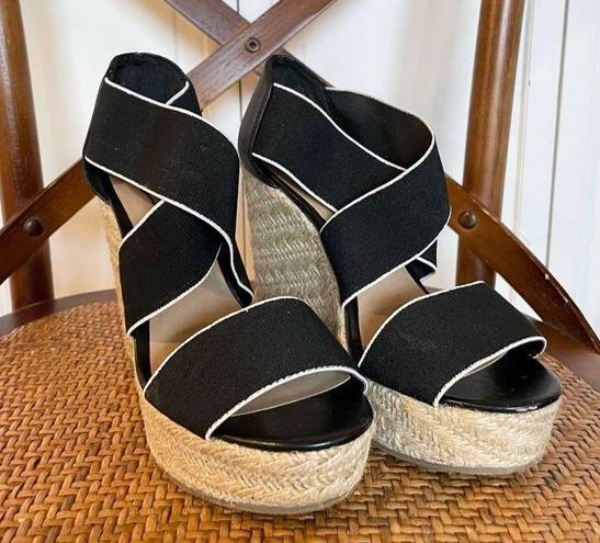 Candie's  black and white strap wedge espadrilles size 6