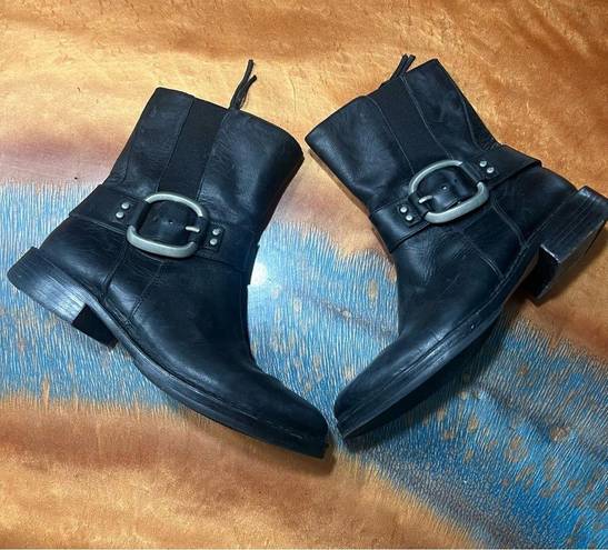 Fossil  Black Leather Buckle Moto Biker Harness Boots size 8