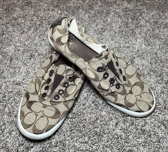 Coach  Womens Size 6.5B Katie Canvas Slip On Sneaker Brown Signature Shoes