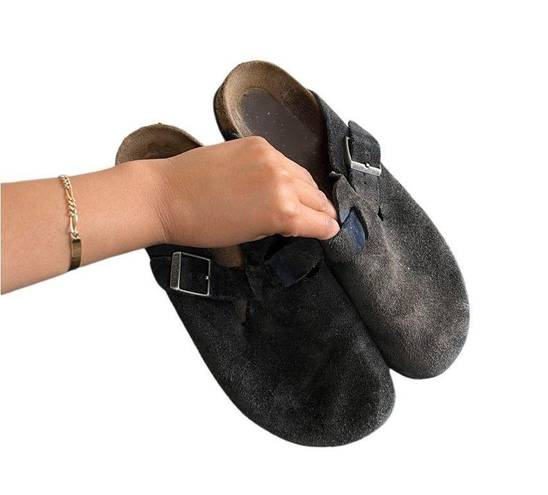 Birkenstock ✨  Black Boston Soft Footbed Suede Slip On Loafers