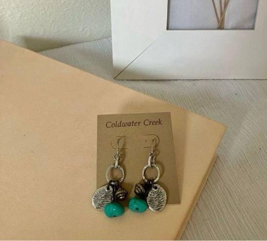 Coldwater Creek Pinecone Charm Earrings Blue Stone Silver Tone Western Folk Country