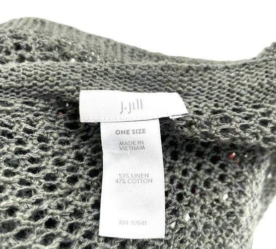 J.Jill  Linen Blend Relaxed Knit Poncho Crochet Sweater Olive Green One Size