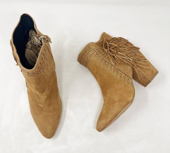 Rebecca Minkoff [ Ilan Brown Suede Leather Fringed Pointed Toe Ankle Boots 9.5