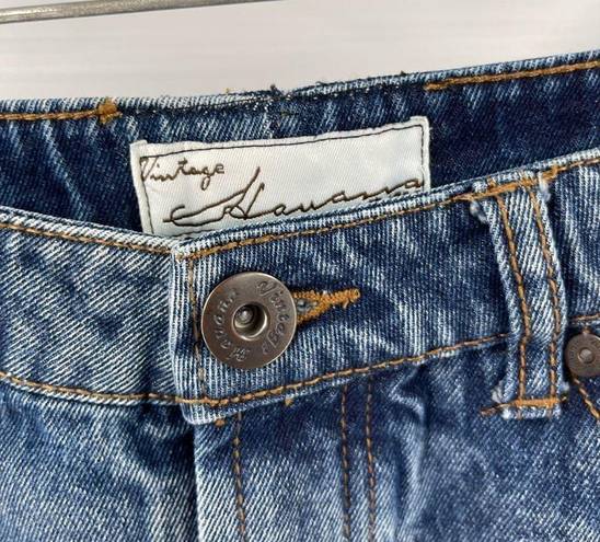 Vintage Havana  distressed mini skirt button fly denim jean blue 4 26 S