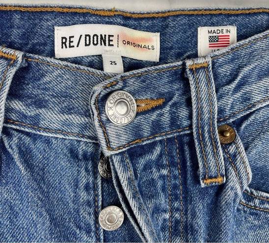 RE/DONE  Double Needle Crop Ankle Jeans Button Fly Retro Preppy Trucker Blue 25