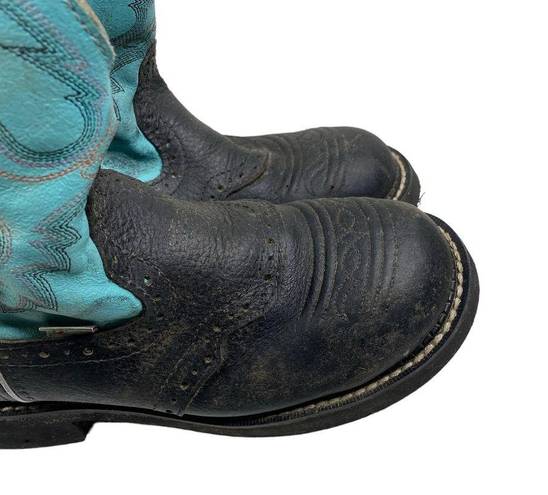 Justin Boots JUSTIN GYPSY Women's Leather Cowgirl Roper Boots Turquoise Black L9905 Size 7.5B