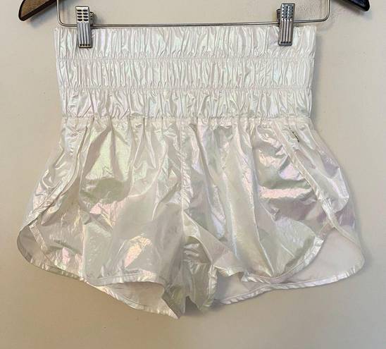 Free People  Movement Way Home Shine Irridescent White Shorts Size Small RARE