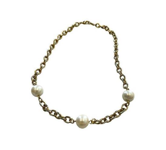 Petal Gold tone rope chain and faux  necklace