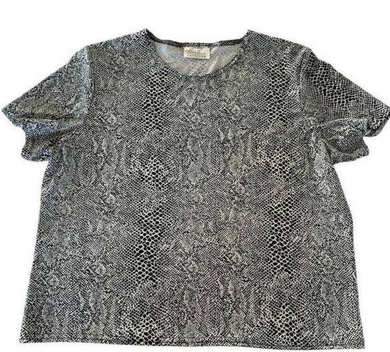 Kathie Lee Collection  Shirt Women X-Large Black Cream Printed Short Sleeve Poly