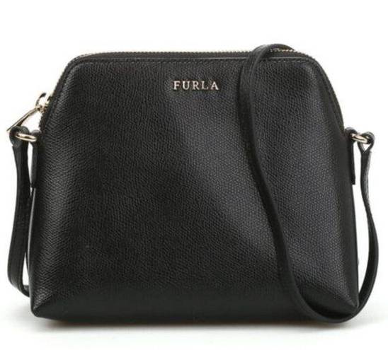 Furla  Boheme Logo Mini Crossbody Bag Black with Bubble Fox Fur Pom-Pom Keychain