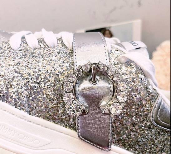 Jimmy Choo  Platinum Glitter & Crystal Osaka Sneakers