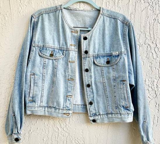 John Ashford John F Gee Long Sleeve Cropped Jeans Jacket Medium Wash Denim Blue Women's M