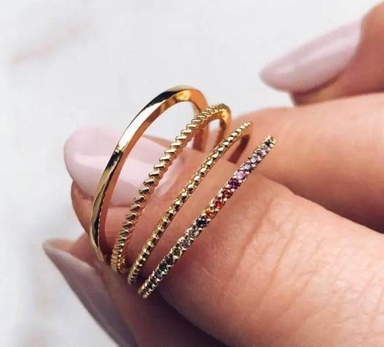 Anthropologie 18K Four Piece Stacking Rings, Thumb Midi Knuckle Bands Size 5.5