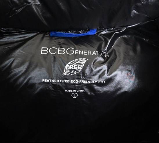 BCBGeneration  Womens L Colorblock Hooded Puffer Jacket in Cobalt with Black NEW