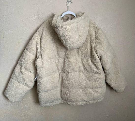 Good American NWT  Faux Shearling Cocoon Puffer Jacket in Tusk 4 XL