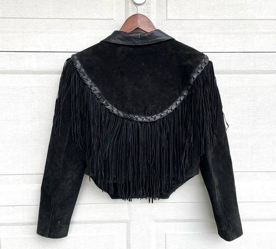 Gallery VTG Leather  Womens Jacket Black Suede Fringe Tassel Crop Boho Medium