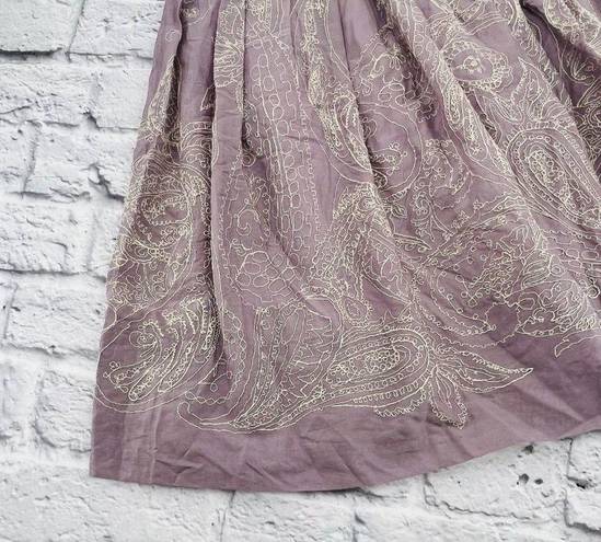 Talbots  Pleated Full Midi Skirt 10 Petite Lavender Embroidered Floral‎ Zipper