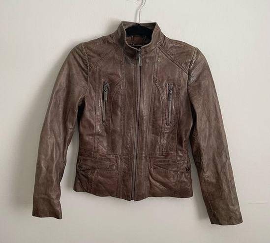 Bernardo  Brown Genuine Leather Moto Jacket PS
