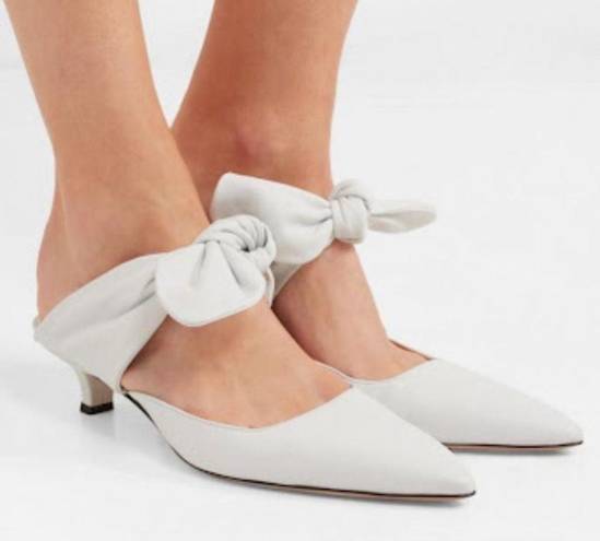 The Row  White Leather Coco Bow Kitten Heel Mules sz 40