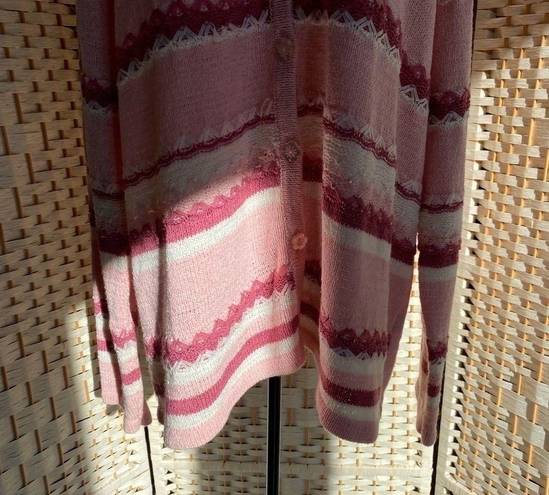 Northern Reflections Vintage  Granny Cardigan Striped Pink Floral Buttons Size XL