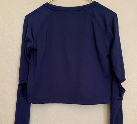 Gymshark  Drawstring Long Sleeve Elbow Key Hole Crop Top in Navy Blue Sz. Small