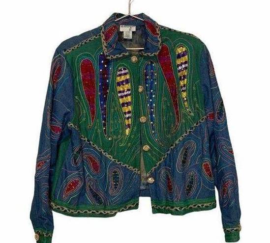 Anage Denim Embellished Paisley Jacket Sz Large