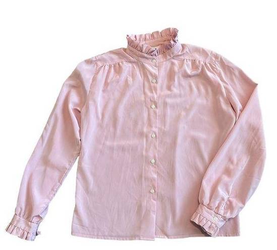 Oscar de la Renta  Knit Vintage Pink Button-Down Blouse Shirt Size 12 Women's