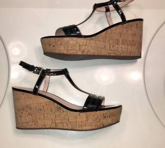 Kate Spade  Women’s Tallinn Black Patent Leather Cork Wedge Sandal Heels