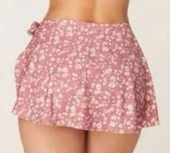 ANDIE  Swim Sarong Bottom Side Tie Skirt Coverup Ditsy Floral Rose Pink Size S