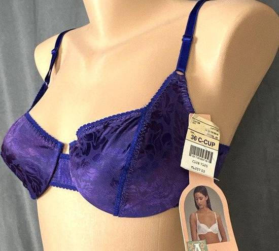 Second Skin Vintage New Adonna Floral Deluster Tulip Demi  Satin Bra 36C Purple